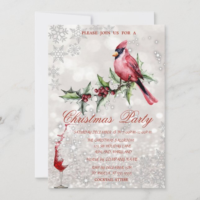 Invitación Navidades del Cardenal Rojo de Vidrio Holly Berry  (Anverso)