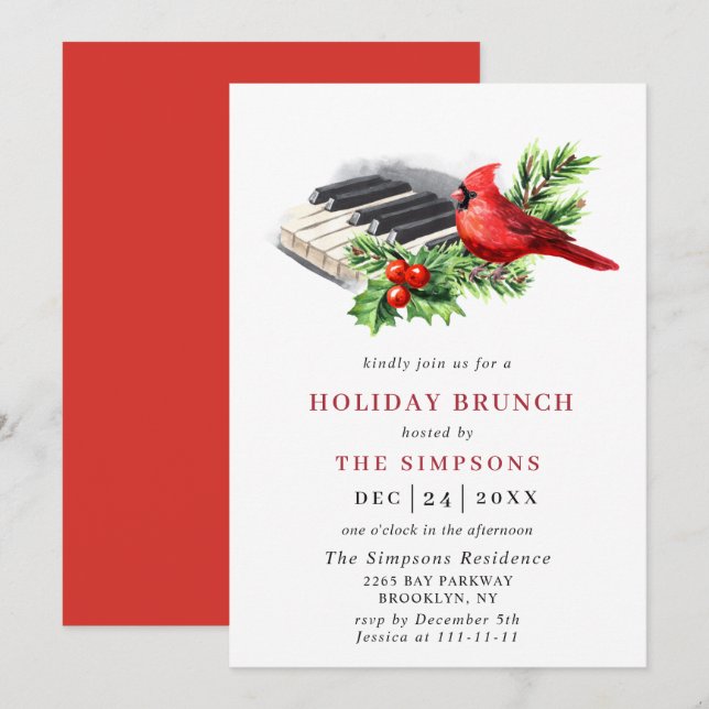 Invitación Navidades del Cardenal Rojo Holly Berry HOLIDAY BR (Anverso / Reverso)
