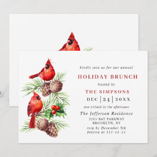 Invitación Navidades del Cardenal Rojo Holly Berry HOLIDAY BR