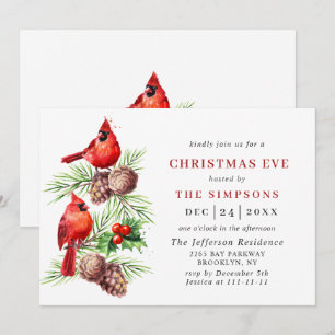 Invitación Navidades del Cardenal Rojo Holly Berry Holiday EV