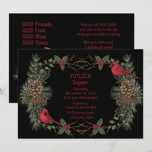 Invitación Navidades del Cardenal Rojo Wreath apuntan a la ce (Anverso / Reverso)