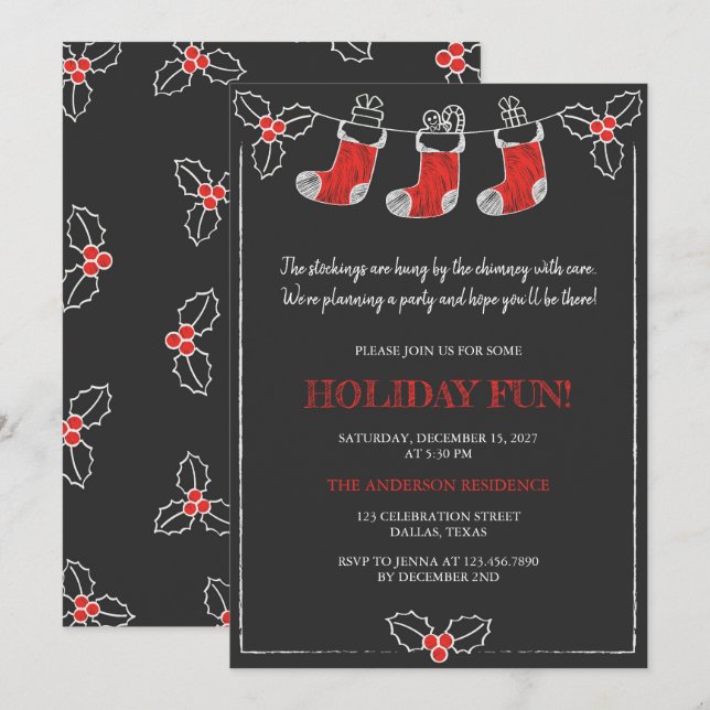 Invitación Navidades del Chalkboard Red n White Hanging Stock (Anverso / Reverso)