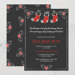 Invitación Navidades del Chalkboard Red n White Hanging Stock