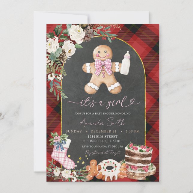 Invitación Navidades del Chica de Baby Shower de Gingerbread (Anverso)
