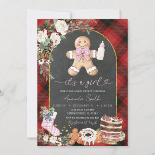 Invitación Navidades del Chica de Baby Shower de Gingerbread
