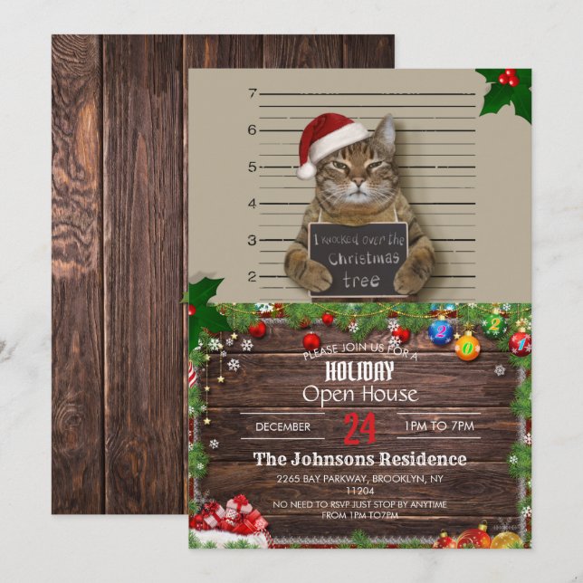 Invitación Navidades del gato Mugshot (Anverso / Reverso)