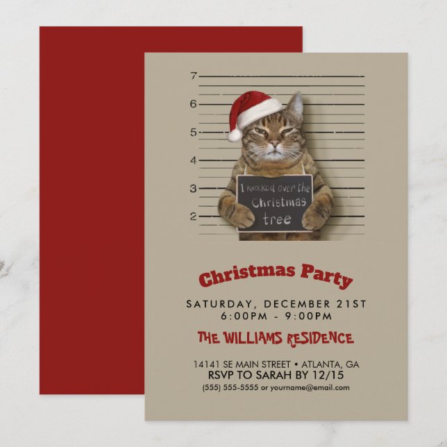 Invitación Navidades del gato Mugshot (Anverso / Reverso)