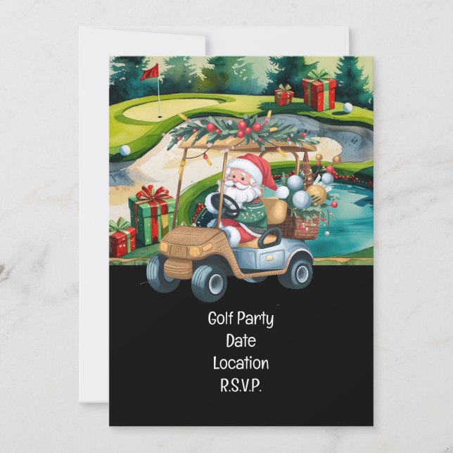 Invitación Navidades del Golf Par tee Golfer Fiesta con Santa (Anverso)