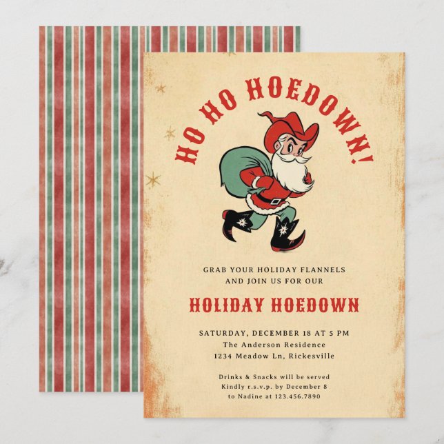 Invitación Navidades del Hoedown del Oeste del País Santa Hol (Anverso / Reverso)