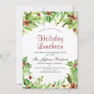 Invitación Navidades del Holiday Luncheon Red Holly Berry