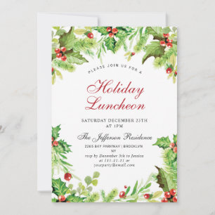 Invitación Navidades del Holiday Luncheon Red Holly Berry