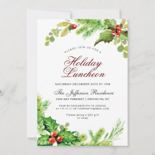 Invitación Navidades del Holiday Luncheon Red Holly Berry