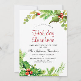 Invitación Navidades del Holiday Luncheon Red Holly Berry