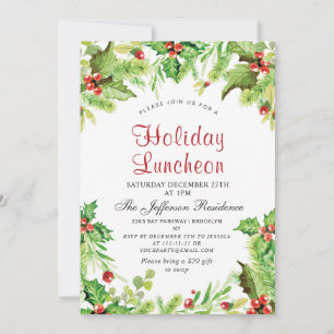 Invitación Navidades del Holiday Luncheon Red Holly Berry