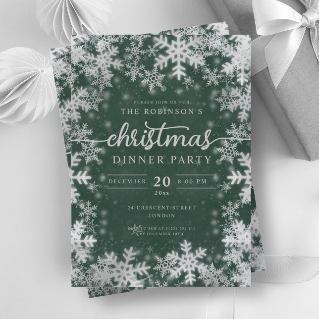 Invitación Navidades del invierno plateado moderno de maravil (Modern Silver Winter Wonderland Christmas Green Invitation)
