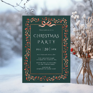 Invitación Navidades del marco de Winterberry Rojo Fiesta Ver
