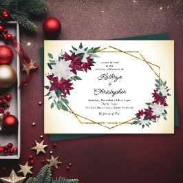 Invitación Navidades del marco dorado de la Poinsettias de Bo
