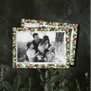 Invitación Navidades del marco fotográfico de Vintage Holly
