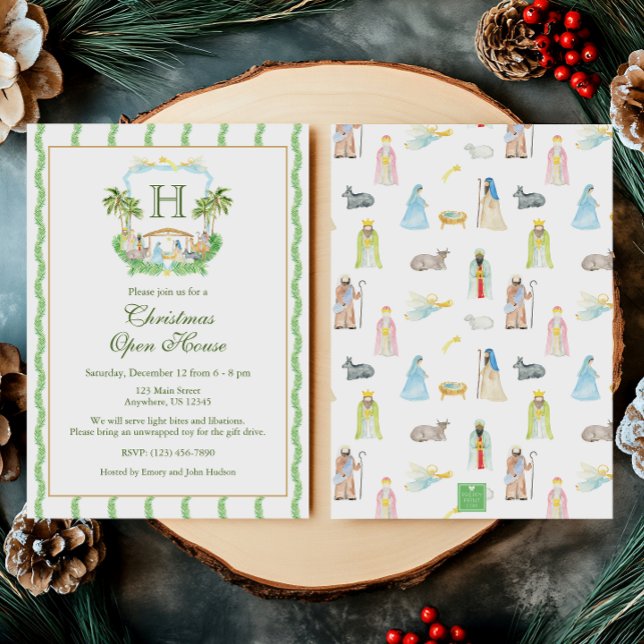 Invitación Navidades del Monograma de la Natividad de las Acu (Subido por el creador)