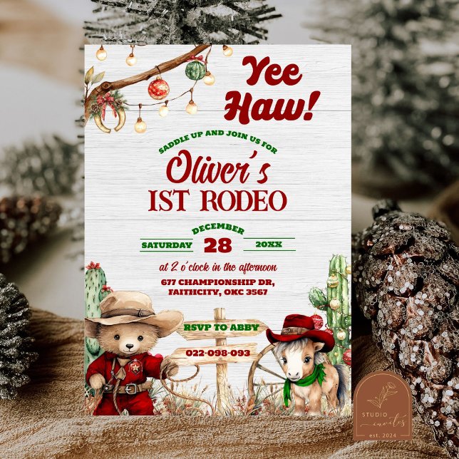 Invitación Navidades del Oeste de Yeehaw Nacimiento de Rodeo  (Subido por el creador)
