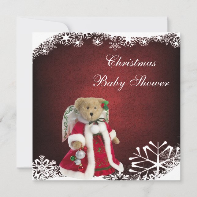 Invitación Navidades del oso Angel Teddy festivo Baby Shower (Anverso)