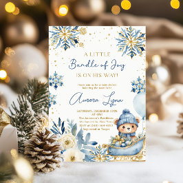 Invitación Navidades del oso azul Winter Boy Baby Shower