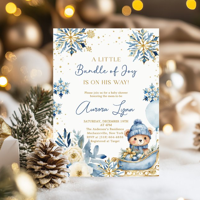 Invitación Navidades del oso azul Winter Boy Baby Shower (Subido por el creador)
