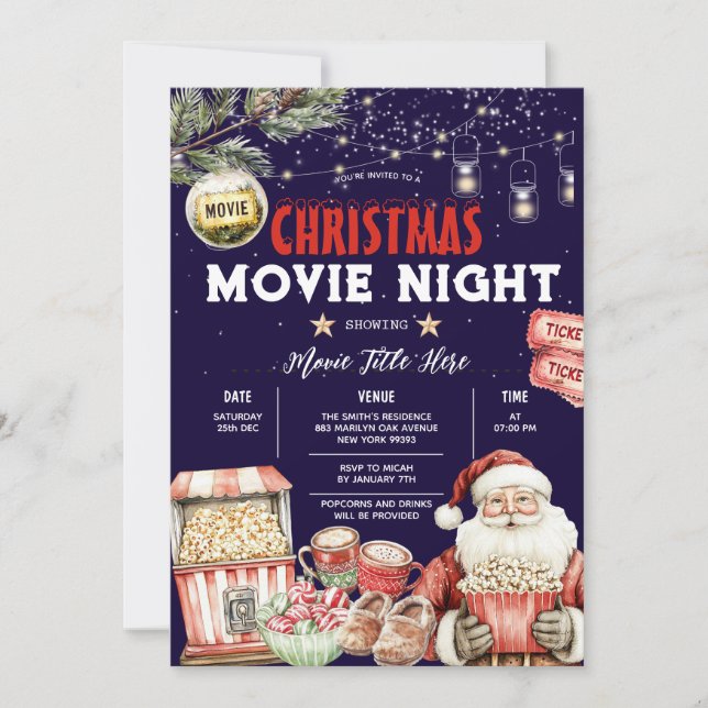 Invitación Navidades del patio trasero Noche de cine Popcorn  (Anverso)