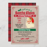 Invitación Navidades del Retro Santa Claus fiesta añejo rústi<br><div class="desc">[Todos los textos son editables, excepto "come, bebe y Feliz Navidad". ¡Consiga este diseño elegante ahora! Ocasión: Navidades fiesta, Santa fiesta, fiesta de bloques de calles, acto de iglesia y caridad, calentamiento de la casa, fiesta de retiro, casa abiertaTema: Navidades, Santa Claus Style: retro, vintage, rústicoColores: rojo, verde, tanGraphics: Santa...</div>