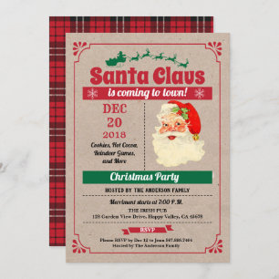 Invitación Navidades del Retro Santa Claus fiesta añejo rústi