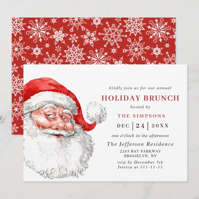 Invitación Navidades del Retro Santa Claus HOLIDAY BRUNCH (Anverso / Reverso)