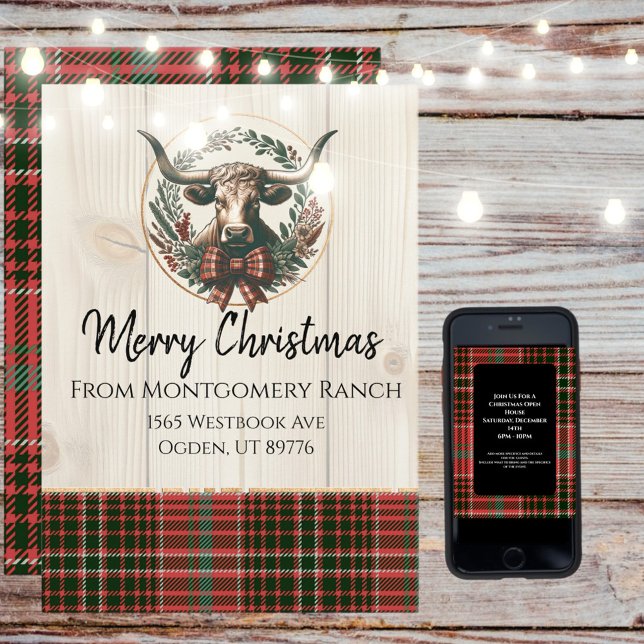 Invitación Navidades del Ródano de Ganado Rústico (Enjoy this Festive Christmas design! Personalize with your favorite holiday event or greeting. )