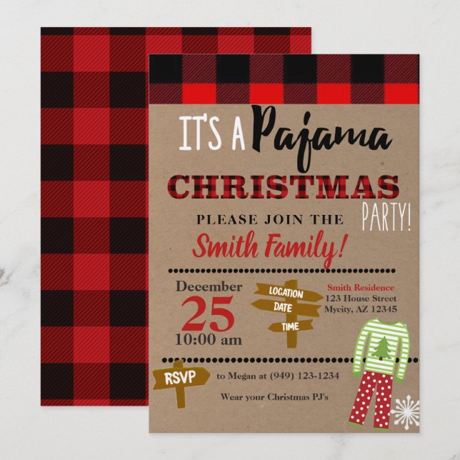 Invitación Navidades Desayuno Pajama Fiesta Holiday (Anverso / Reverso)