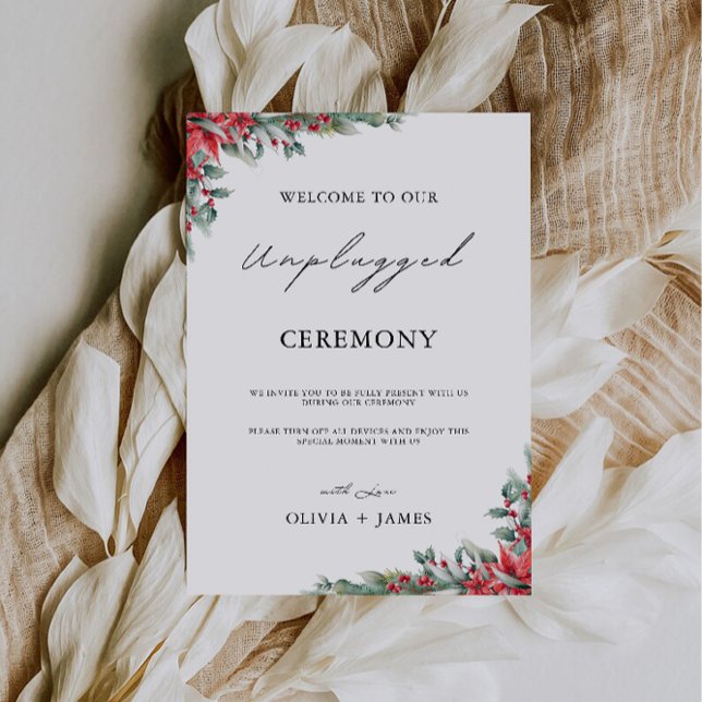 Invitación Navidades desenchufaron el Rótulo Boda de Ceremoni (Christmas Unplugged Ceremony Wedding Sign, Invitation)