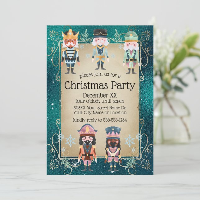 Invitación Navidades desnucleadores juguetean a soldados en v (Anverso de pie)