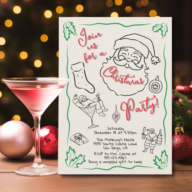 Invitación Navidades dibujados a mano Fiesta de cócteles Sant (Subido por el creador)