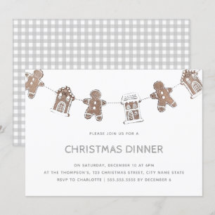 Invitación Navidades Dinner Gingerbread Gray Gingham