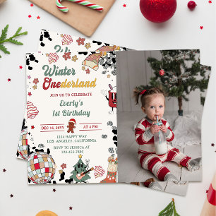 Invitación Navidades Disco Ball Invierno Onederland Cumpleaño