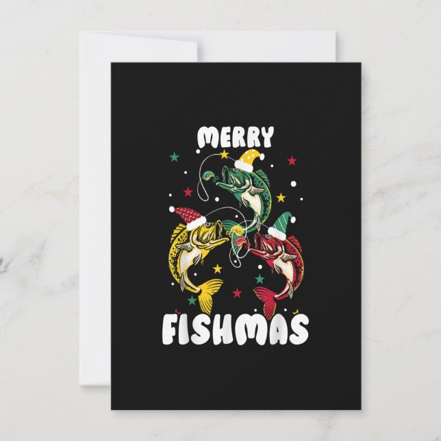 Invitación Navidades divertidos de Merry Fishmas pescadores d (Anverso)