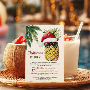 Invitación Navidades divertidos de Santa Pineapple en julio F