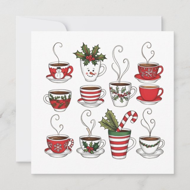 Invitación Navidades divertidos de tazas de té tiempo (Anverso)