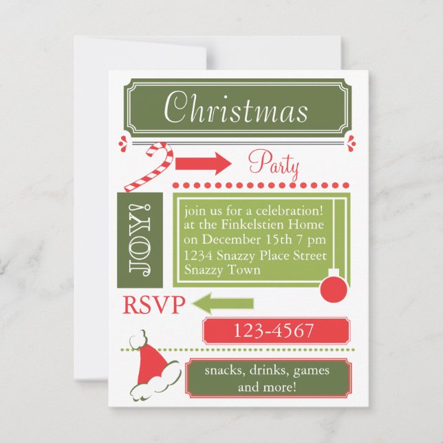 Invitación Navidades divertidos de Vintage (Anverso)