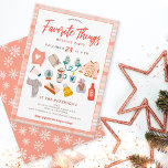 Invitación Navidades divertidos favoritos intercambian cosas<br><div class="desc">Los Navidades divertidos prefieren cosas que intercambian el fiesta de la banda rosa de las mantas. con un ilustracion bonito y caprichoso que presenta cosas favoritas para los Navidades, suéter, velas, pillw, el favorito de los enamorados todo el invierno con colores pastel rosados y verde verde y silencioso en un...</div>