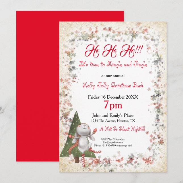 Invitación Navidades divertidos Fiesta Cute Bunny Tree Star S (Anverso / Reverso)