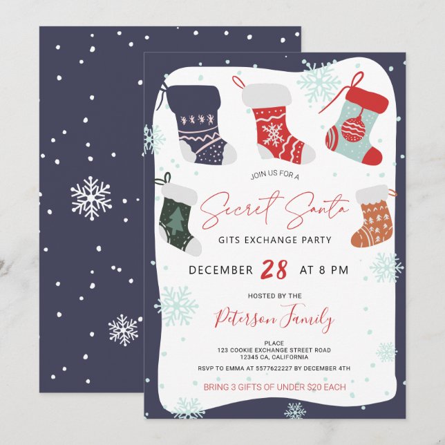 Invitación Navidades divertidos fiesta de intercambio secreto (Anverso / Reverso)