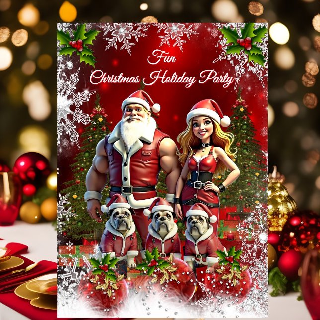Invitación Navidades divertidos Fiesta Pareja Roja 3 Perros (Subido por el creador)