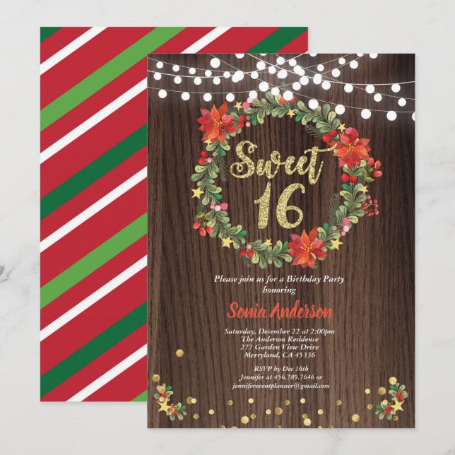 Invitación Navidades dulce de 16 años coraje rústico (Anverso / Reverso)