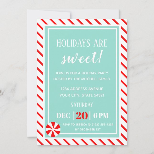 Invitación Navidades dulces | Fiesta de Navidades de menta (Anverso)