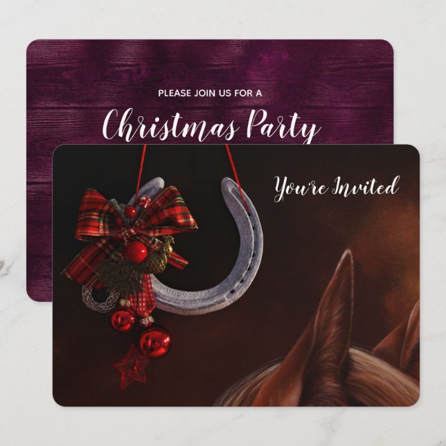 Invitación Navidades ecuestres colgando foto de herradura (Anverso / Reverso)