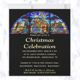 Invitación Navidades editables Acto religioso Vidrio Manchado